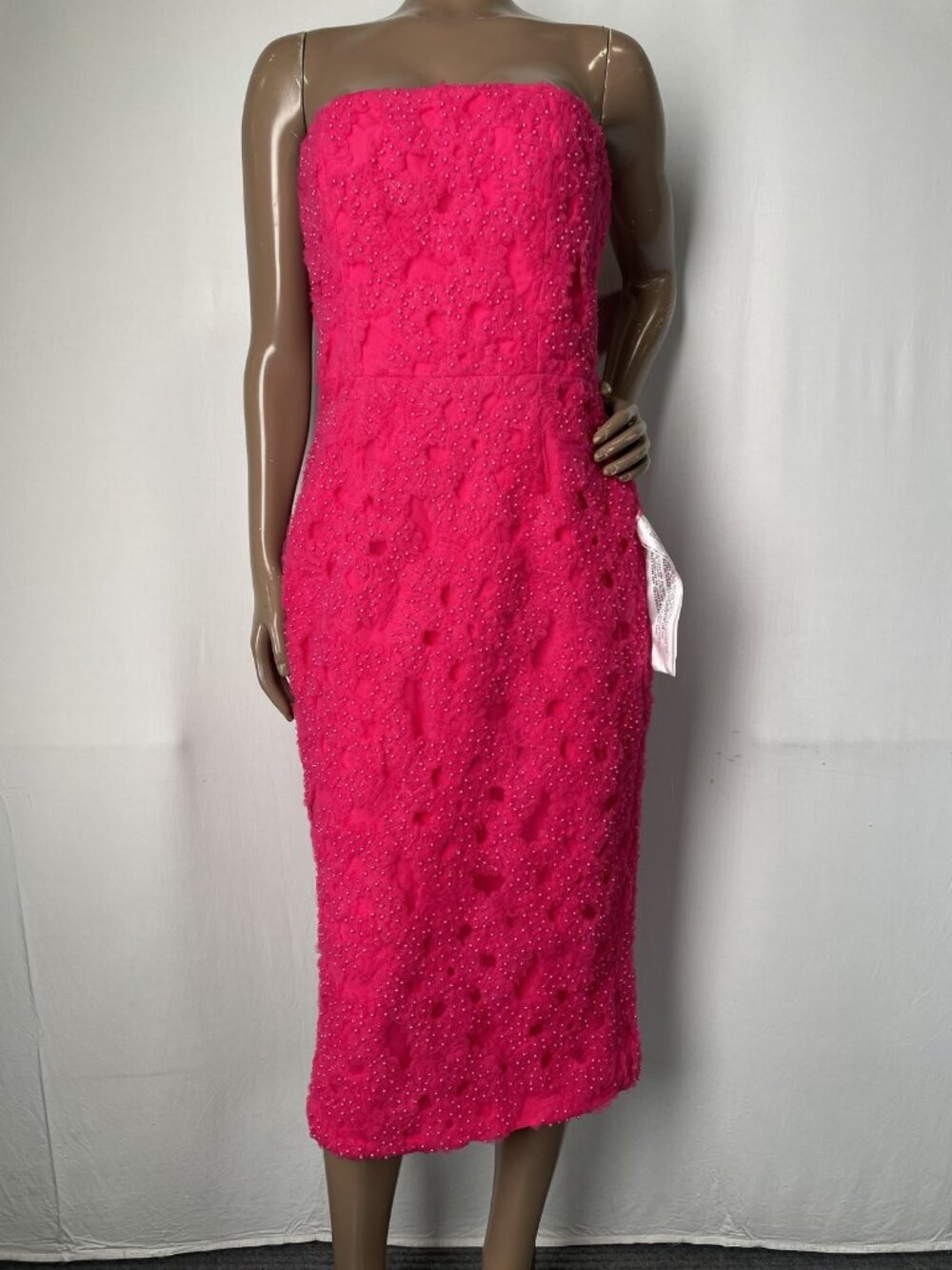 Dress The Population Womens Midi Dress Pink Size M Viviana Embellished Strapless